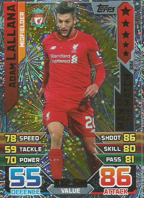 MATCH ATTAX 2015/2016 - ADAM LALLANA -   "MAN of the MATCH" TRADING CARD