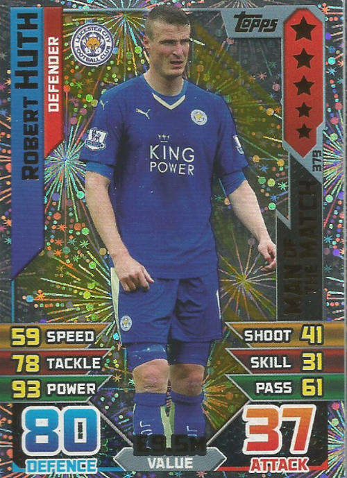 MATCH ATTAX 2015/2016 - ROBERT HUTH -   "MAN of the MATCH" TRADING CARD