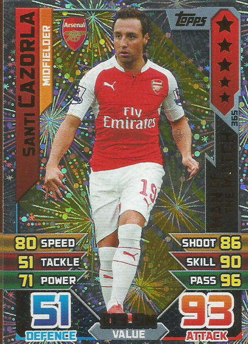MATCH ATTAX 2015/2016 - SANTI CAZORLA -  "MAN of the MATCH" TRADING CARD