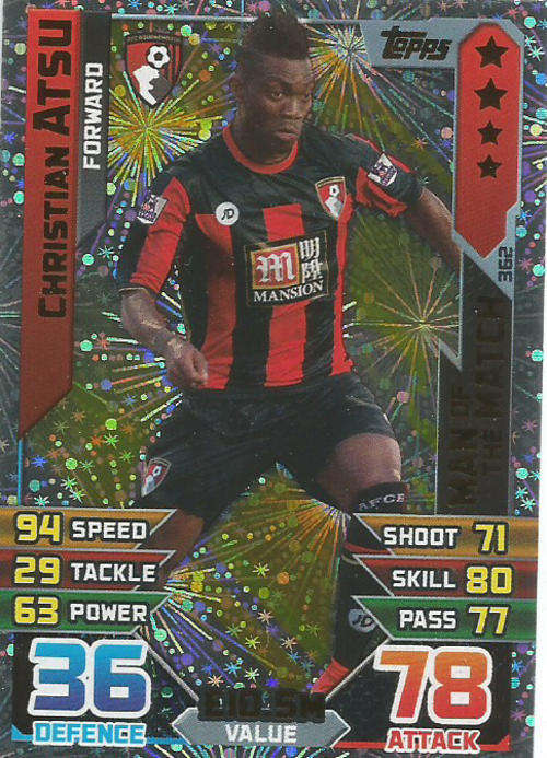 MATCH ATTAX 2015/2016 - CHRISTIAN ATSU -  "MAN of the MATCH" TRADING CARD