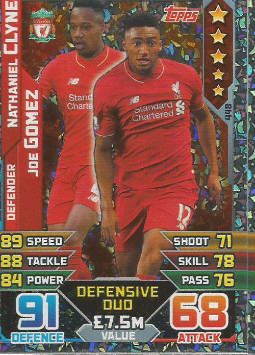 MATCH ATTAX 2015/2016 - LIVERPOOL -   "DUO" FOIL TRADING CARD
