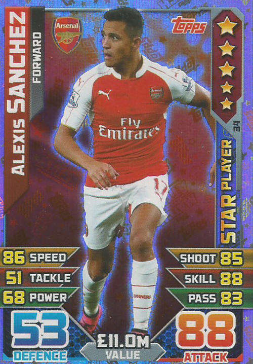 MATCH ATTAX 2015/2016 - ALEXIS SANCHEZ  -   "STAR PLAYER" FOIL TRADING CARD