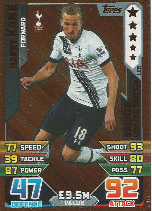 HARRY KANE - MATCH ATTAX 2015/2016 - BRONZE "LIMITED EDITION" TRADING CARD