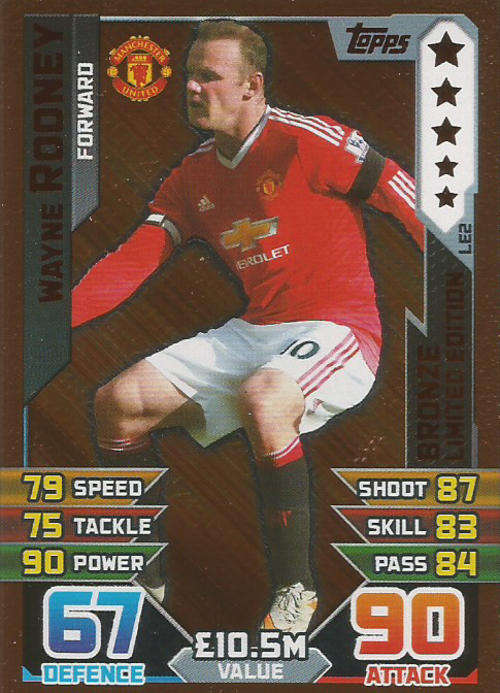 WAYNE ROONEY - MATCH ATTAX 2015/2016 - BRONZE "LIMITED EDITION" TRADING CARD