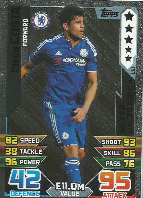DIEGO COSTA - MATCH ATTAX 2015/2016 - SILVER "LIMITED EDITION" TRADING CARD