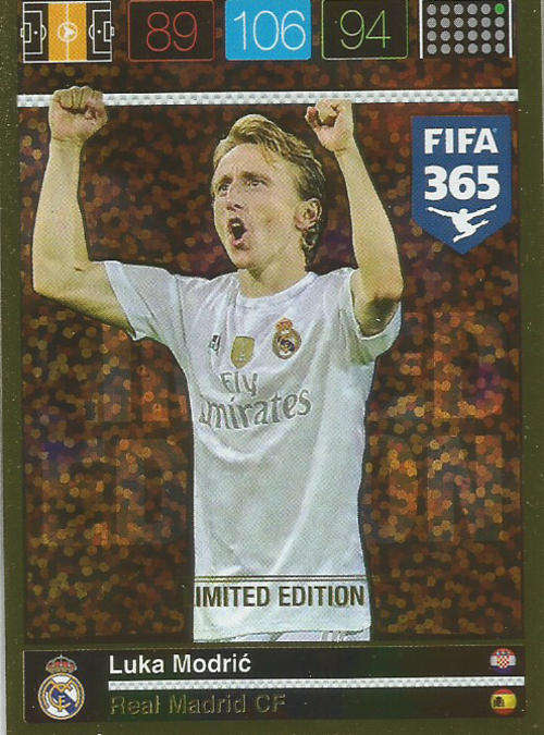 LUKA MODRIC - PANINI `FIFA 365` 2016 EDITION - `LIMITED EDITION` TRADING CARD