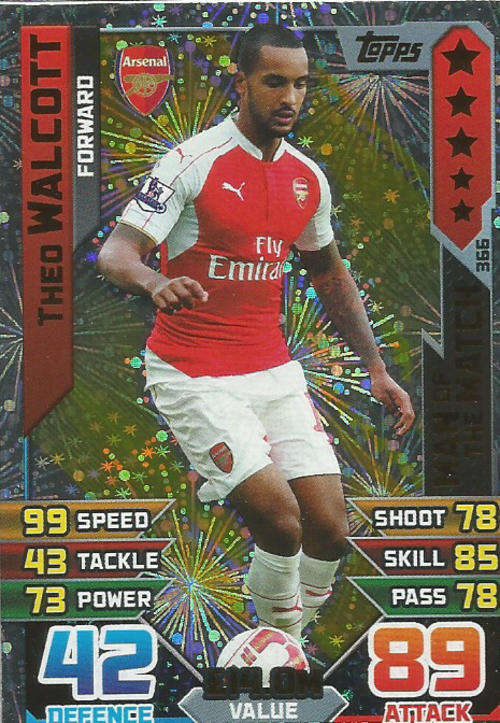 MATCH ATTAX 2015/2016 - THEO WALCOTT -  "MAN of the MATCH" TRADING CARD