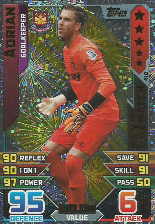 MATCH ATTAX 2015/2016 - ADRIAN -  "MAN of the MATCH" TRADING CARD