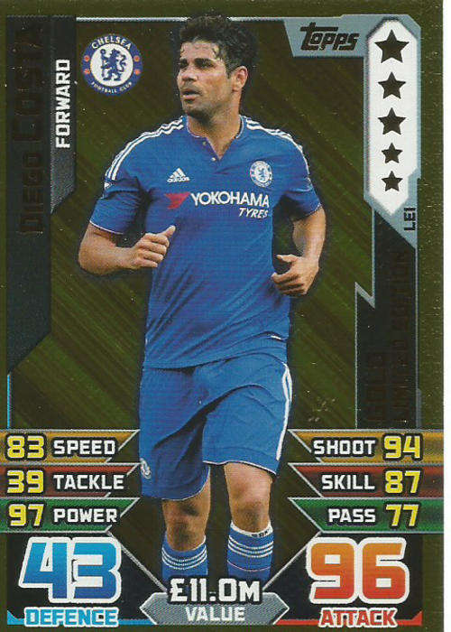 DIEGO COSTA - MATCH ATTAX 2015/2016 - GOLD "LIMITED EDITION" TRADING CARD