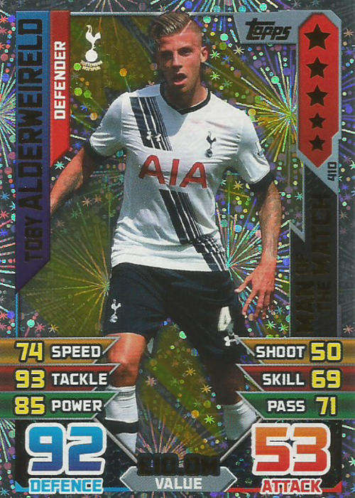 MATCH ATTAX 2015/2016 - TOBY ALDERWEIRELD  -  "MAN of the MATCH" TRADING CARD