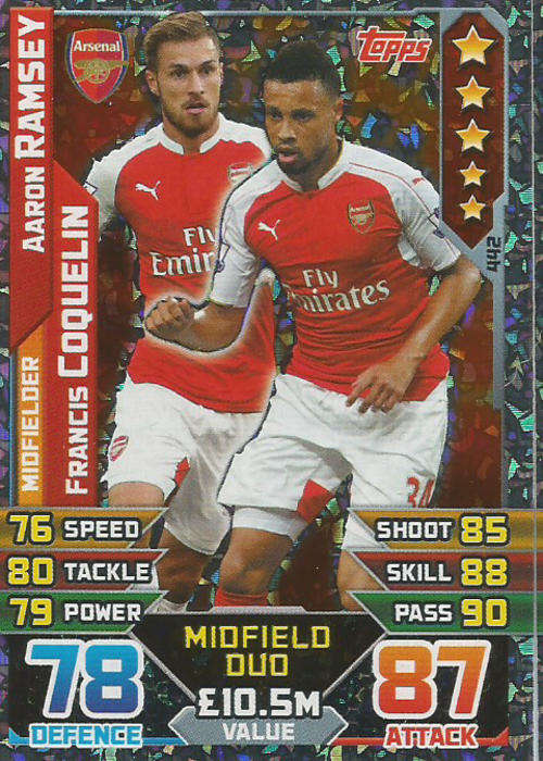 ARSENAL FC - TOPPS `MATCH ATTAX` 2015/2016 - TEAM `DUO` FOIL TRADING CARD