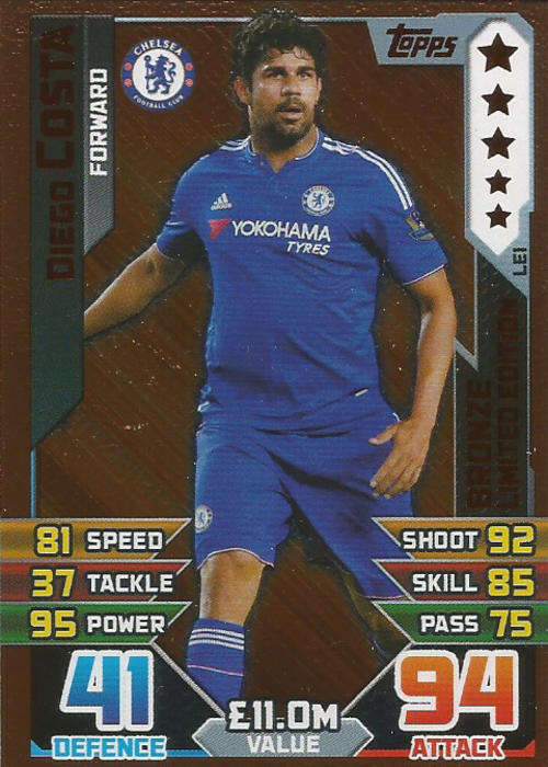 DIEGO COSTA - MATCH ATTAX 2015/2016 - BRONZE "LIMITED EDITION" TRADING CARD