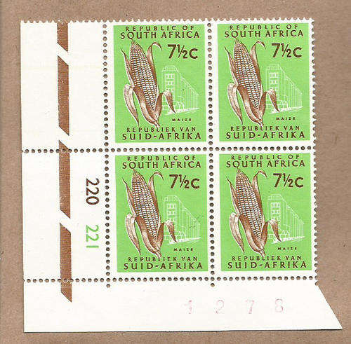 SOUTH AFRICA 1967/71 - SACC 268 - DEFINITIVE ISSUE 7,5c CONTROL BLOCK