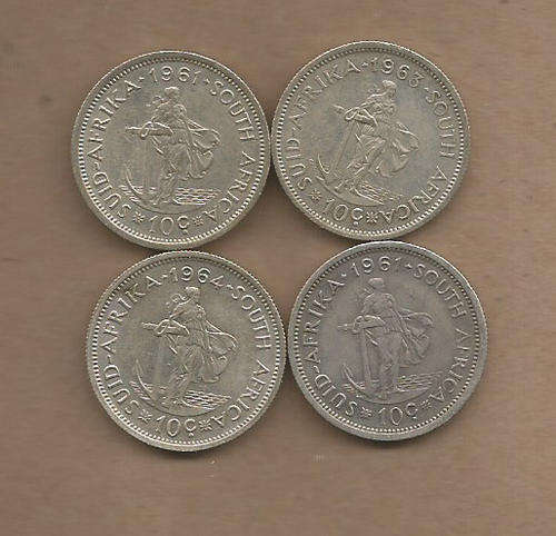 SOUTH AFRICA - SILVER 10 Cents LOT of 4 COINS - CIRCULATED