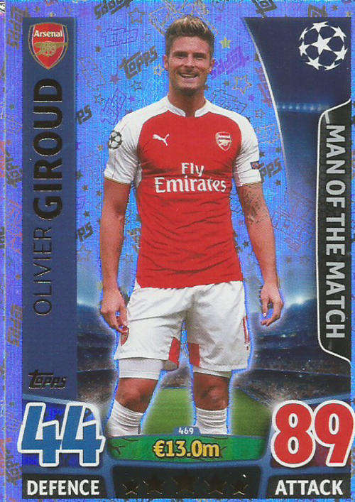 OLIVIER GIROUD - CHAMPIONS LEAGUE  2015/16 - TOPPS - "MAN of the MATCH" TRADING CARD