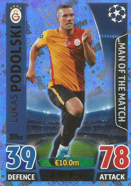LUKAS PODOLSKI - CHAMPIONS LEAGUE  2015/16 - TOPPS - "MAN of the MATCH" TRADING CARD