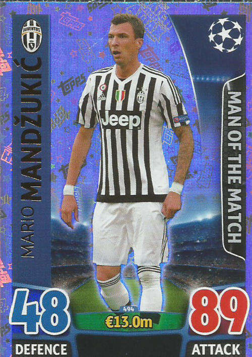 MARIO MANDZUKIC - CHAMPIONS LEAGUE  2015/16 - TOPPS - "MAN of the MATCH" TRADING CARD