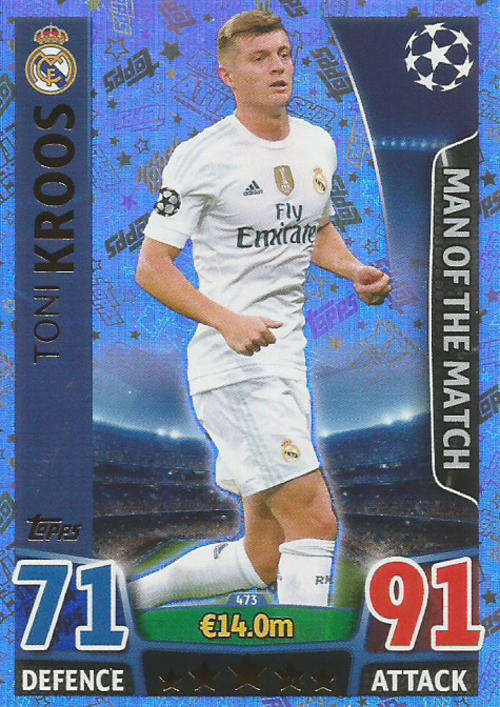 TONI KROOS - CHAMPIONS LEAGUE  2015/16 - TOPPS - "MAN of the MATCH" TRADING CARD