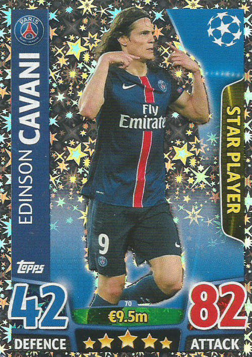 EDINSON CAVANI - CHAMPIONS LEAGUE  2015/16 - TOPPS - "STAR PLAYER" TRADING CARD