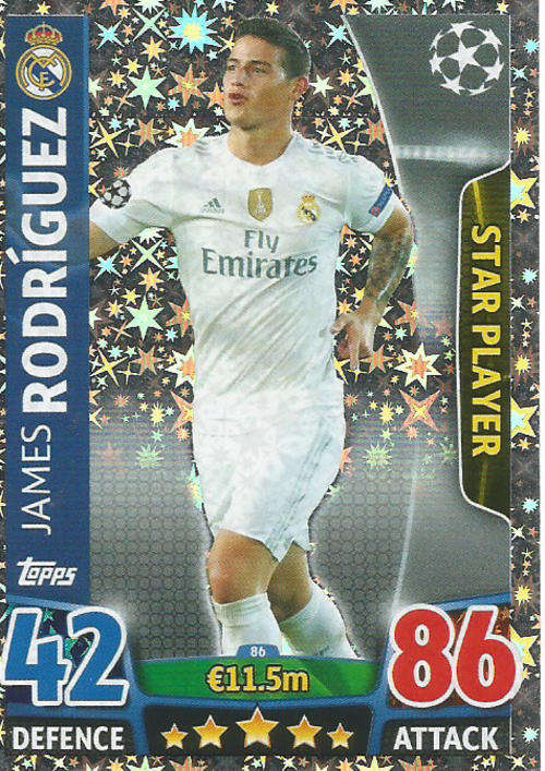 JAMES RODRIGUEZ - CHAMPIONS LEAGUE  2015/16 - TOPPS - "STAR PLAYER" TRADING CARD
