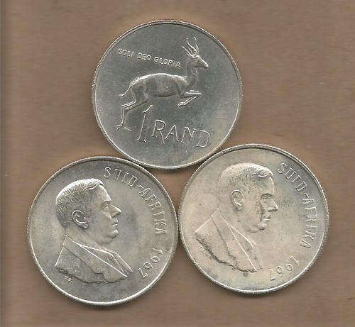 SOUTH AFRICA - SILVER R1 1967 Afrikaans LOT of 3 COINS - CIRCULATED