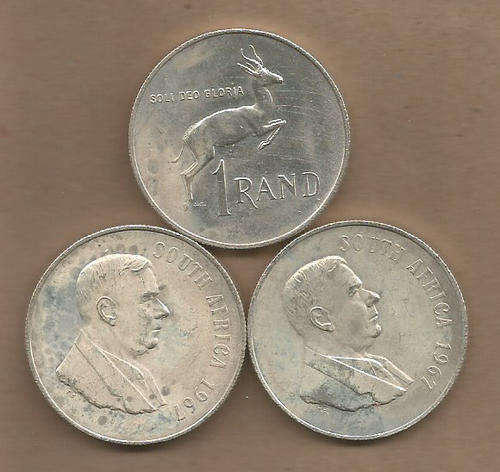 SOUTH AFRICA - SILVER R1 1967 English LOT of 3 COINS - CIRCULATED - LOT 67E2