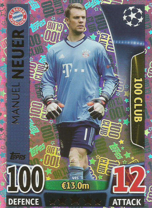 MANUEL NEUER - CHAMPIONS LEAGUE  2015/16 - TOPPS - `CLUB 100` TRADING CARD