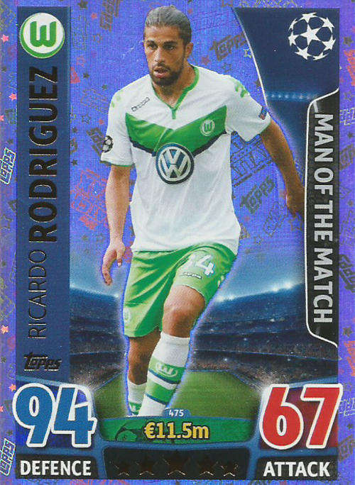 RICARDO RODRIGUEZ - CHAMPIONS LEAGUE  2015/16 - TOPPS - "MAN of the MATCH" TRADING CARD