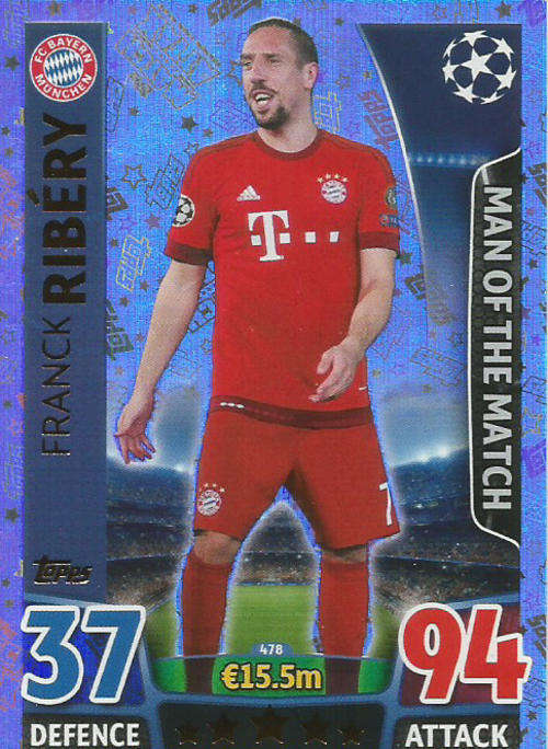 FRANCK RIBERY - CHAMPIONS LEAGUE  2015/16 - TOPPS - "MAN of the MATCH" TRADING CARD