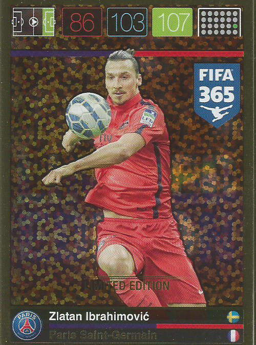 ZLATAN IBRAHIMOVIC - PANINI FIFA 365 - "LIMITED EDITION" TRADING CARD