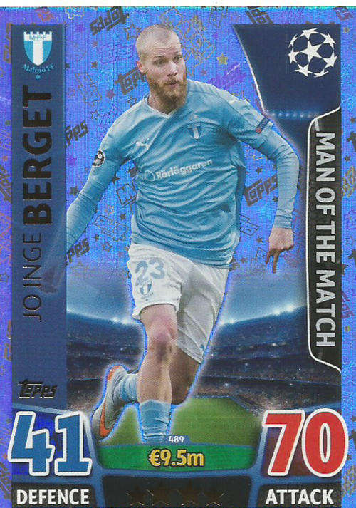 JO INGE BERGET - CHAMPIONS LEAGUE  2015/16 - TOPPS - "MAN of the MATCH" TRADING CARD