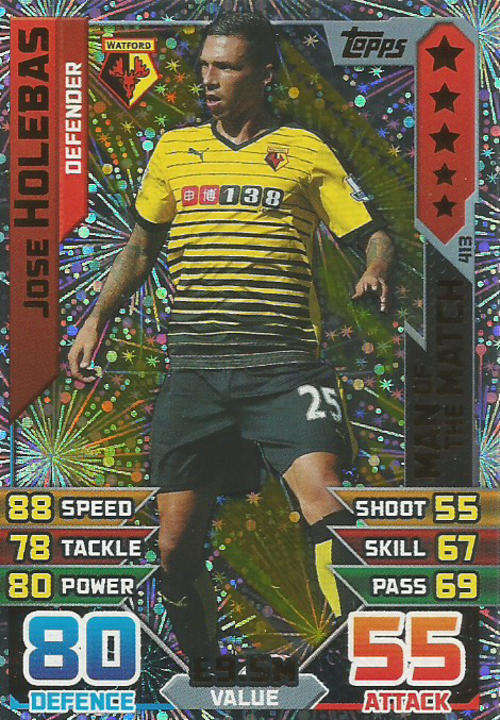 MATCH ATTAX 2015/2016 - JOSE HOLEBAS -  "MAN of the MATCH" TRADING CARD