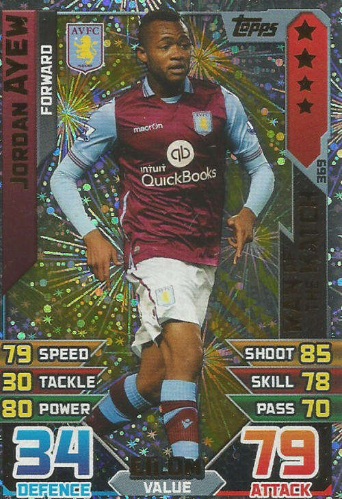 MATCH ATTAX 2015/2016 - JORDAN AYEW - "MAN of the MATCH" TRADING CARD