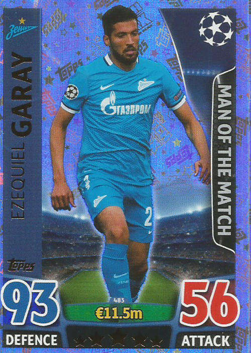 EZEQUIEL GARAY  - CHAMPIONS LEAGUE  2015/16 - TOPPS - "MAN of the MATCH" TRADING CARD