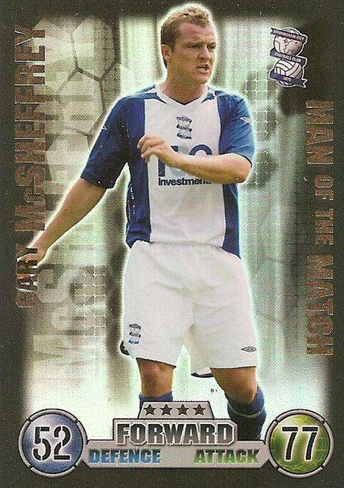 GARY McSHEFFREY - MATCH ATTAX 2007/08 - RARE  `MAN of the MATCH` TRADING CARD