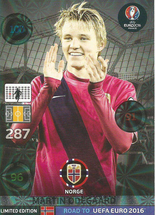 MARTIN ODEGAARD - PANINI "ROAD to EURO 2016" - "LIMITED EDITION" TRADING CARD