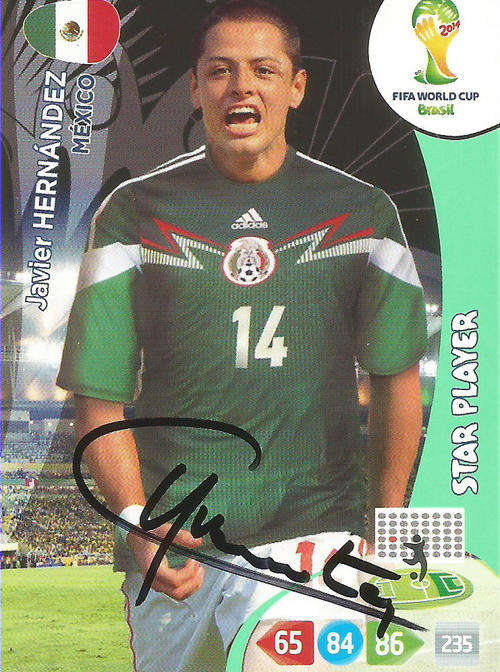 JAVIER HERNANDEZ - FIFA WORLD CUP 2014 - PERSONALLY SIGNED `STAR PLAYER` TRADING CARD