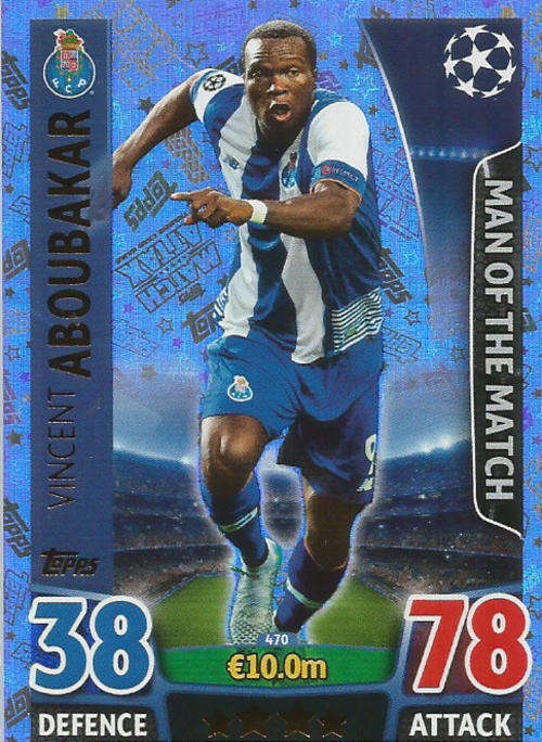 VINCENT ABOUBAKAR - CHAMPIONS LEAGUE  2015/16 - TOPPS - "MAN of the MATCH" TRADING CARD