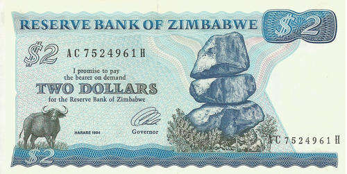 ZIMBABWE - 2 DOLLAR NOTE 18984 - FINE CONDITION