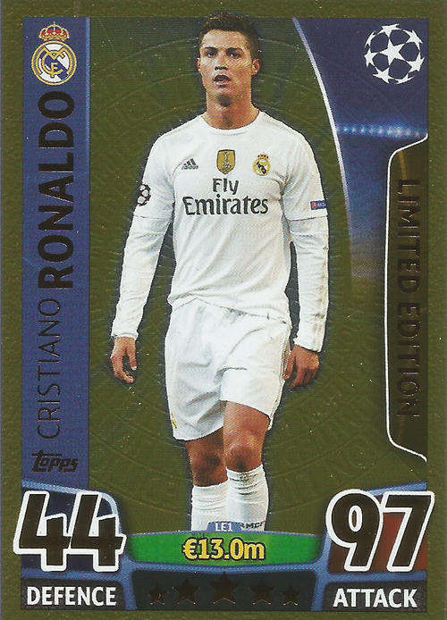 CRISTIANO RONALDO - TOPPS CHAMPIONS LEAGUE  2015/16 - `GOLD` LIMITED EDITION TRADING CARD