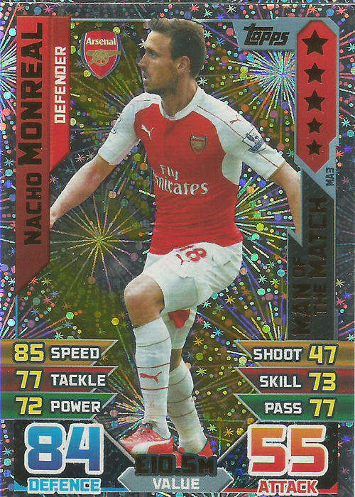 NACHO MONREAL - MATCH ATTAX "EXTRA" 2016 -  "MAN of the MATCH" TRADING CARD