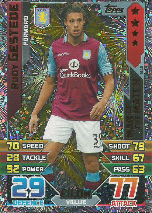 RUDI GESTEDE - MATCH ATTAX "EXTRA" 2016 -  "MAN of the MATCH" TRADING CARD