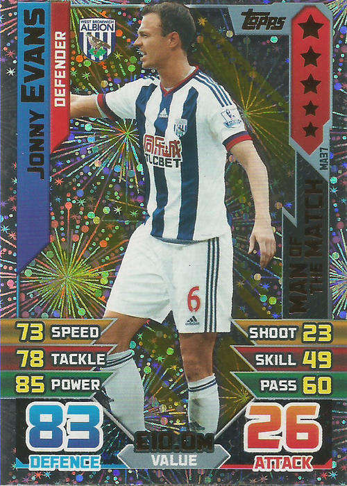 JONNY EVANS - MATCH ATTAX "EXTRA" 2016 -  "MAN of the MATCH" TRADING CARD