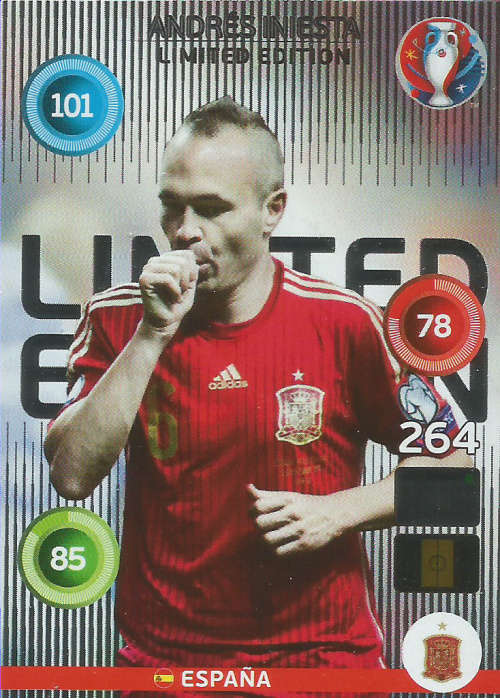 ANDRES INIESTA - PANINI `UEFA EURO 2016` COLLECTION -  `CLASSIC LIMITED EDITION` TRADING CARD