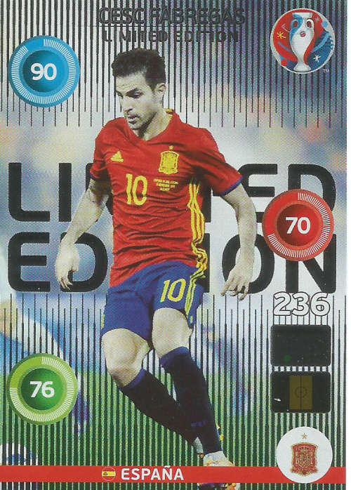 EURO 2016 by PANINI - CESC FABREGAS "CLASSIC LIMITED EDITION" TRADING CARD