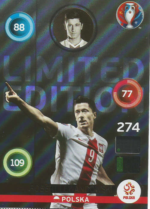 EURO 2016 by PANINI - ROBERT LEWANDOWSKI "GLOSS LIMITED EDITION" TRADING CARD