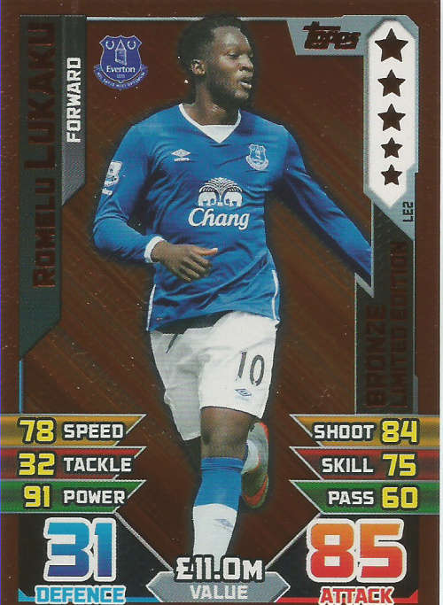 ROMELU LUKAKU - MATCH ATTAX "EXTRA" 2016 - BRONZE "LIMITED EDITION" TRADING CARD