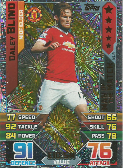 DALEY BLIND - MATCH ATTAX "EXTRA" 2016 -  "MAN of the MATCH" TRADING CARD