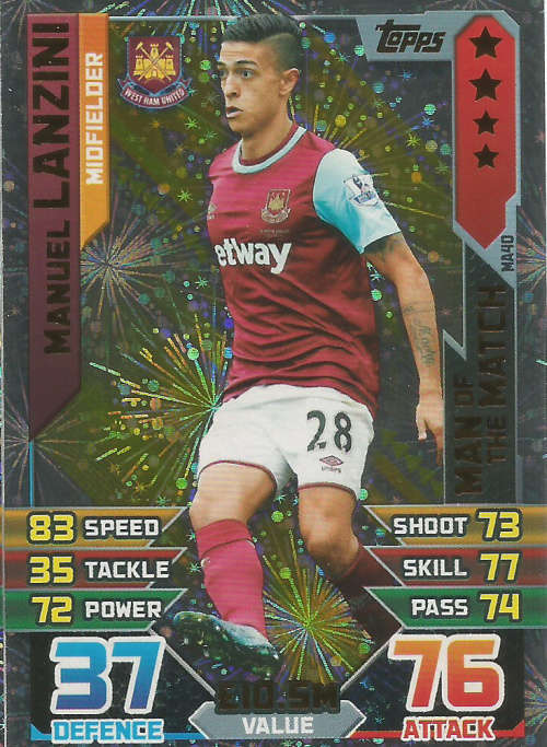 MANUEL LANZINI - MATCH ATTAX "EXTRA" 2016 -  "MAN of the MATCH" TRADING CARD
