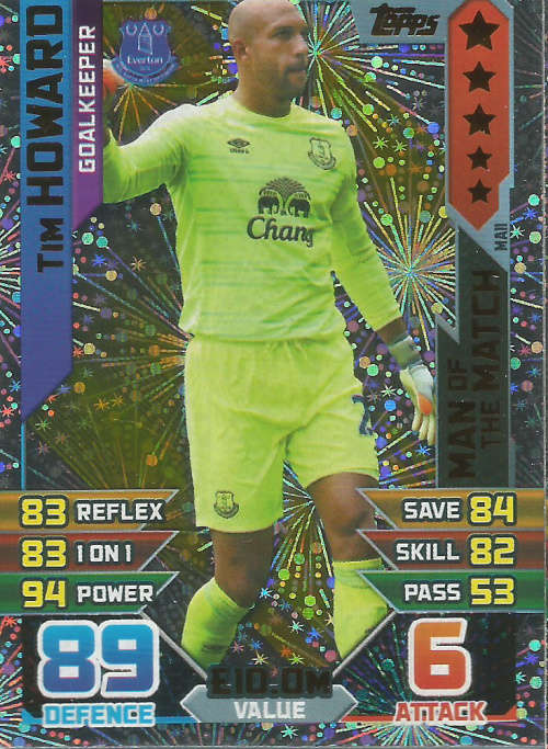 TIM HOWARD - MATCH ATTAX "EXTRA" 2016 -  "MAN of the MATCH" TRADING CARD